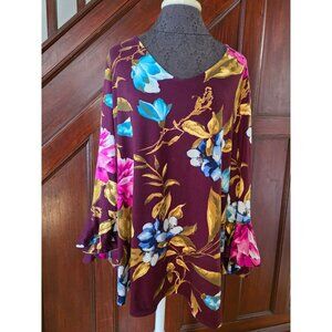Blouse Top Susan Graver à Manches Longues - Taille XL, Imprimé Floral Transparent, État Parfait